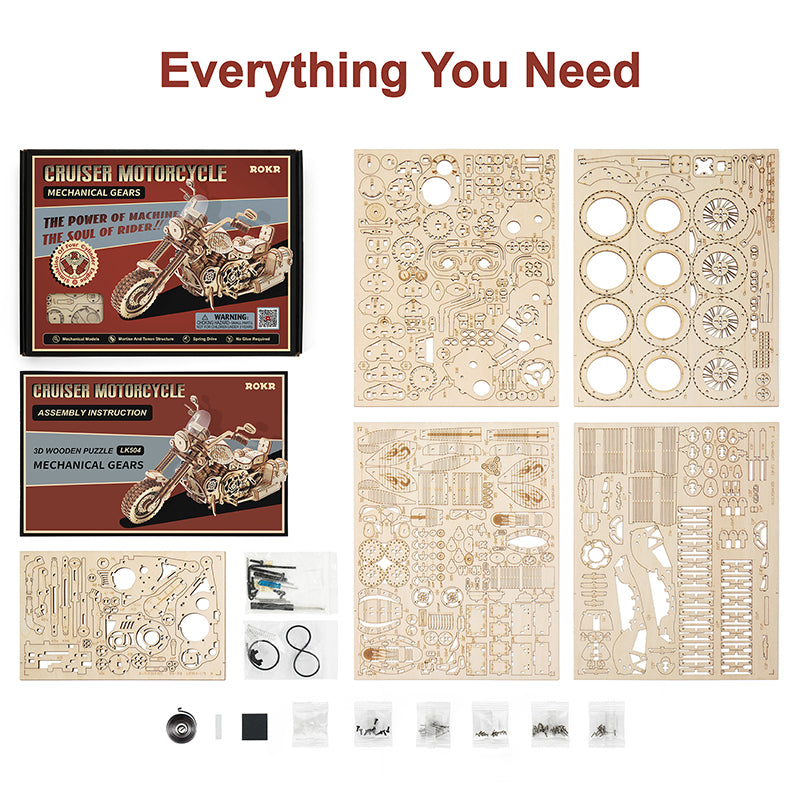 Cruiser Motorcycle - Wooden Mechanical 3D Puzzle