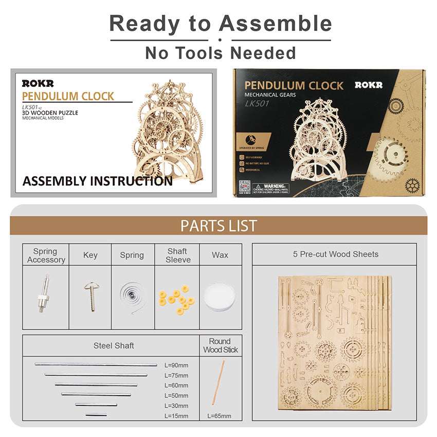 Pendulum Clock - Wooden Mechanical 3D Puzzle