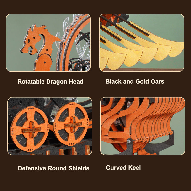 Viking Dragon Ship - Wooden Mechanical 3D Puzzle