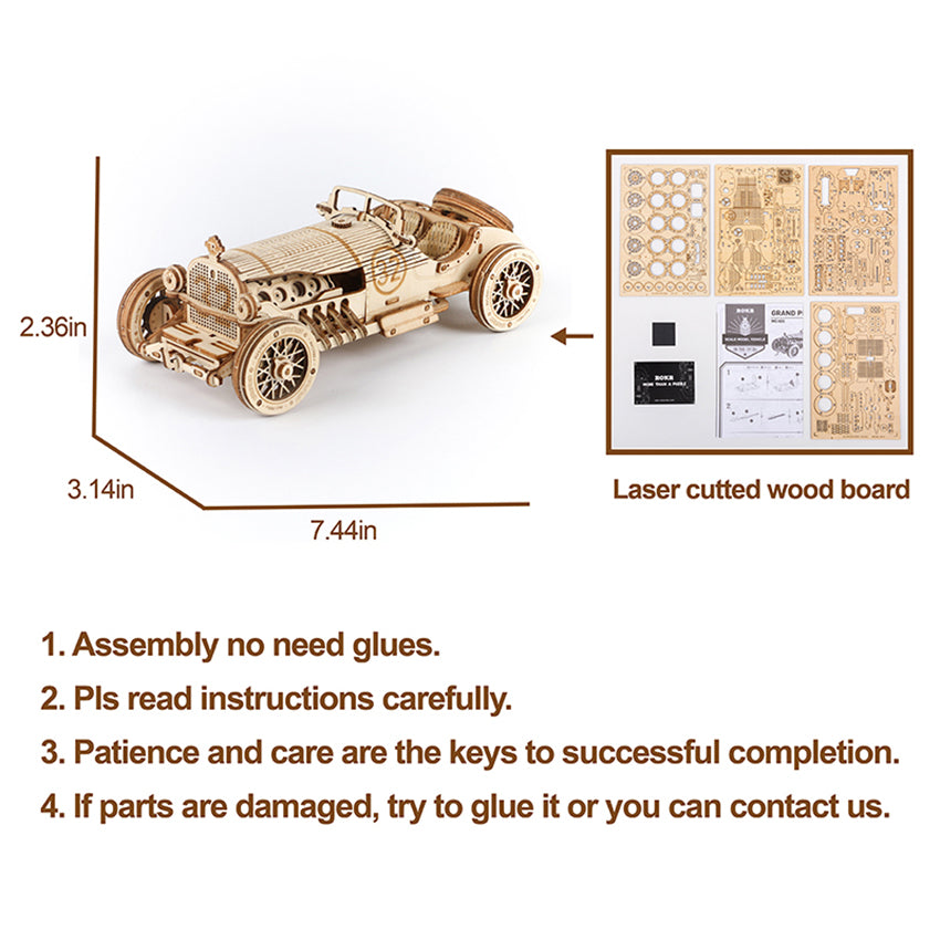 Grand Prix Car - Wooden Mechanical 3D Puzzle